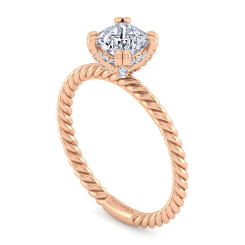 14K Rose Gold Cushion Cut Diamond Engagement Ring