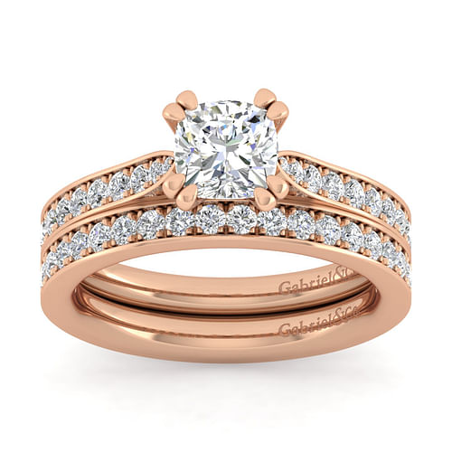 14K Rose Gold Cushion Cut Diamond Engagement Ring