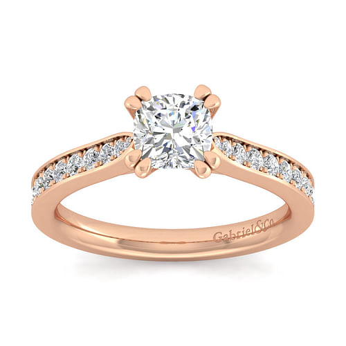 14K Rose Gold Cushion Cut Diamond Engagement Ring
