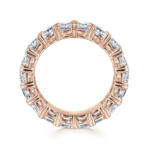 14K Rose Gold Cushion Cut Diamond Eternity Band with Heart Prongs