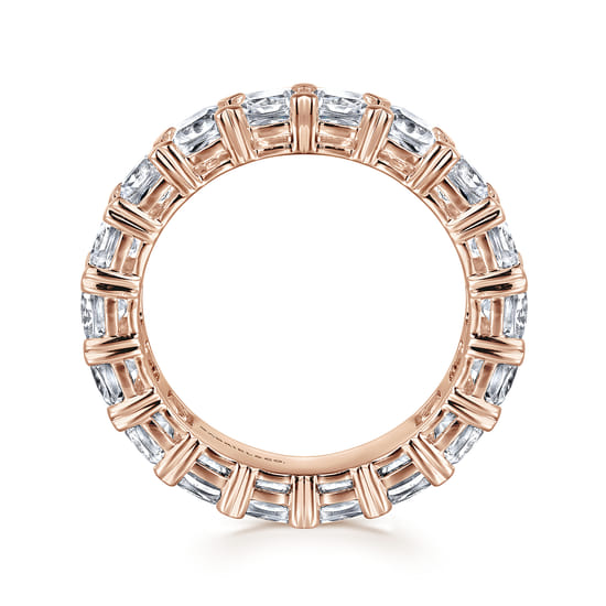 14K Rose Gold Cushion Cut Diamond Eternity Band with Heart Prongs angle 2 14K Rose Gold Cushion Cut Diamond Eternity Band with Heart Prongs angle 2