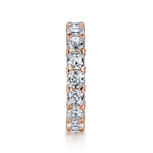 14K Rose Gold Cushion Cut Diamond Eternity Band with Heart Prongs