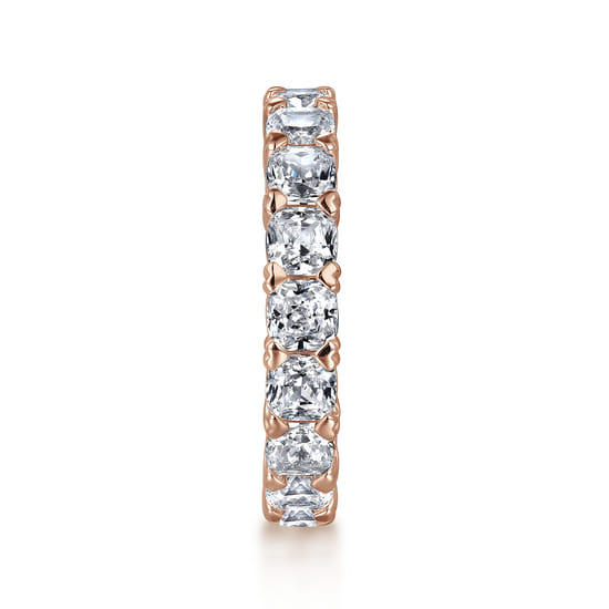 14K Rose Gold Cushion Cut Diamond Eternity Band with Heart Prongs angle 4 14K Rose Gold Cushion Cut Diamond Eternity Band with Heart Prongs angle 4