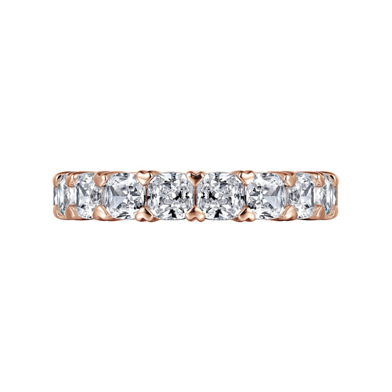 14K Rose Gold Cushion Cut Diamond Eternity Band with Heart Prongs angle 6 14K Rose Gold Cushion Cut Diamond Eternity Band with Heart Prongs angle 6