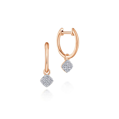 14K Rose Gold Cushion Cut Pavé 10mm Diamond Drop Earrings