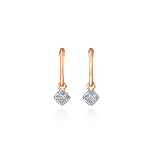 14K Rose Gold Cushion Cut Pavé 10mm Diamond Drop Earrings