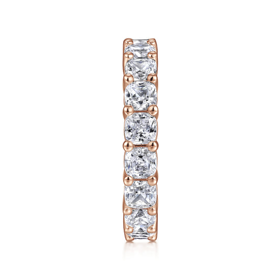 14K Rose Gold Cushion Cut Shared Prong Diamond Eternity Band angle 4 14K Rose Gold Cushion Cut Shared Prong Diamond Eternity Band angle 4