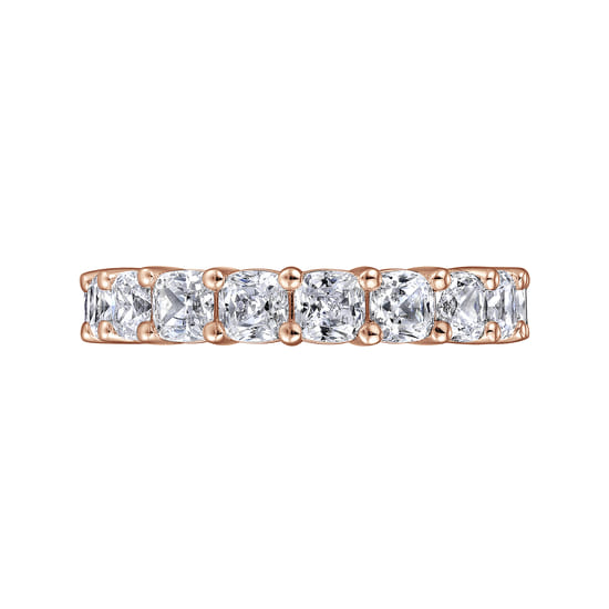14K Rose Gold Cushion Cut Shared Prong Diamond Eternity Band angle 6 14K Rose Gold Cushion Cut Shared Prong Diamond Eternity Band angle 6