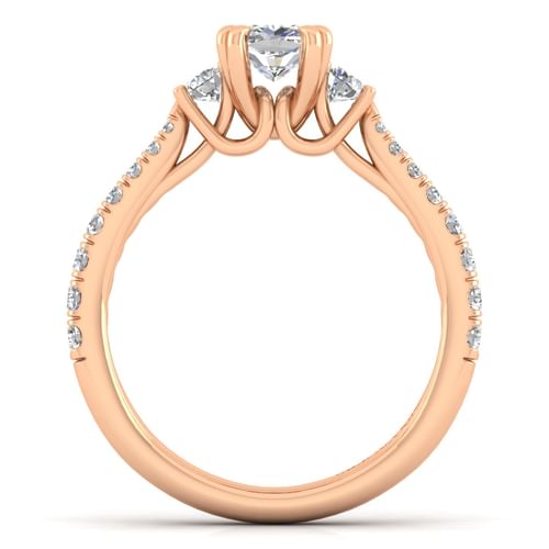 14K Rose Gold Cushion Cut Three Stone Diamond Engagement Ring