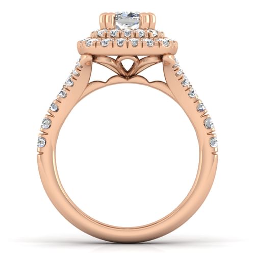 14K Rose Gold Cushion Double Halo Diamond Engagement Ring