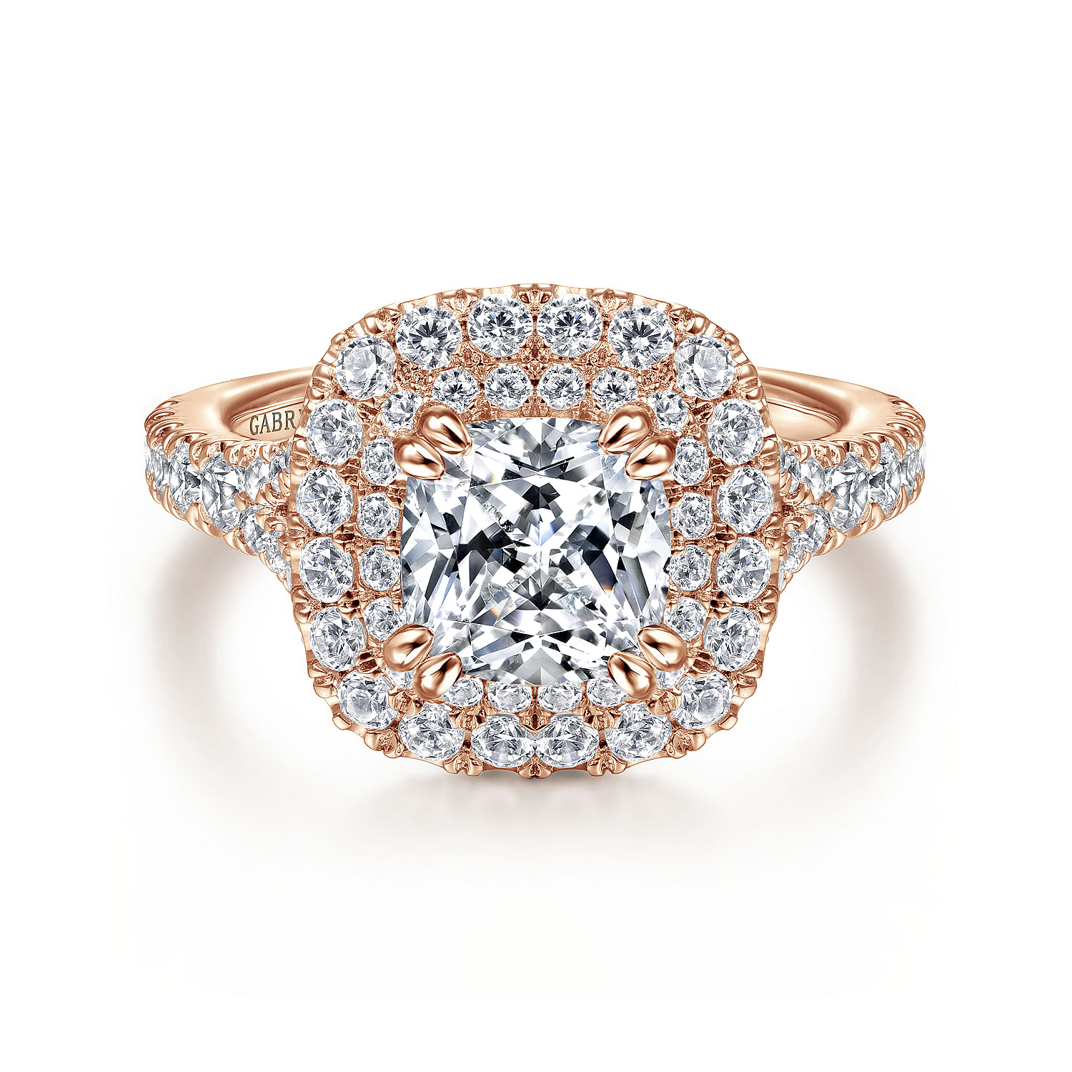 Gabriel - 14K Rose Gold Cushion Double Halo Diamond Engagement Ring
