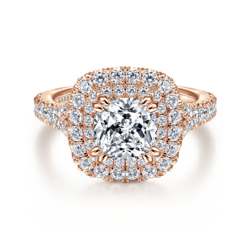 14K Rose Gold Cushion Double Halo Diamond Engagement Ring