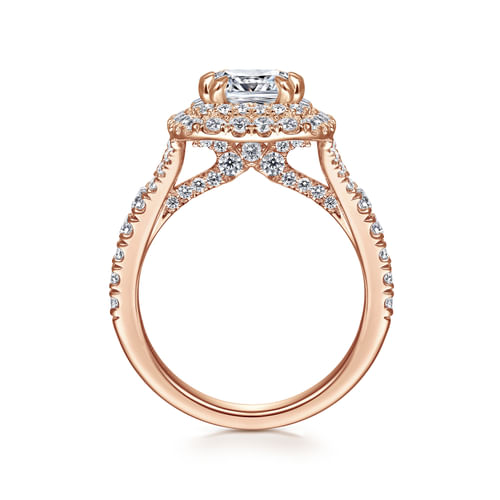 14K Rose Gold Cushion Double Halo Diamond Engagement Ring