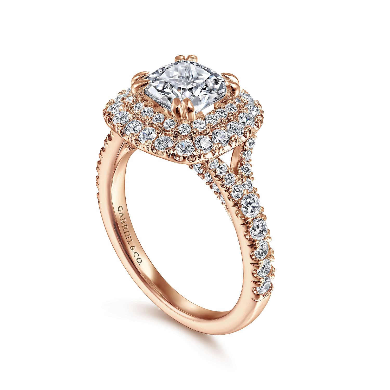 14K Rose Gold Cushion Double Halo Diamond Engagement Ring