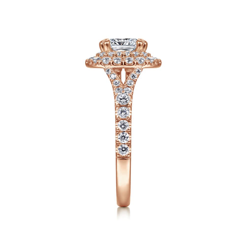 14K Rose Gold Cushion Double Halo Diamond Engagement Ring