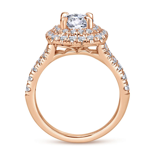 14K Rose Gold Cushion Double Halo Round Diamond Engagement Ring