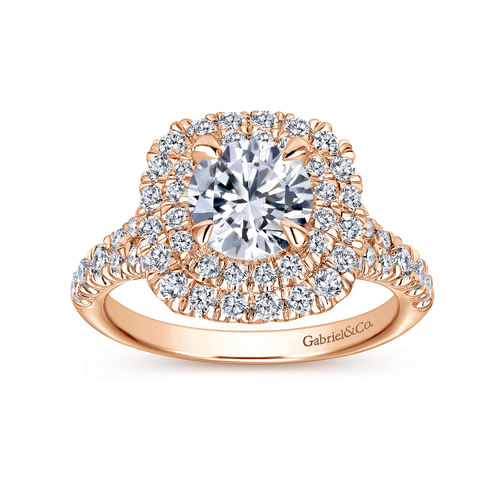 14K Rose Gold Cushion Double Halo Round Diamond Engagement Ring