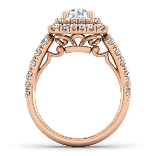 14K Rose Gold Cushion Double Halo Round Diamond Engagement Ring