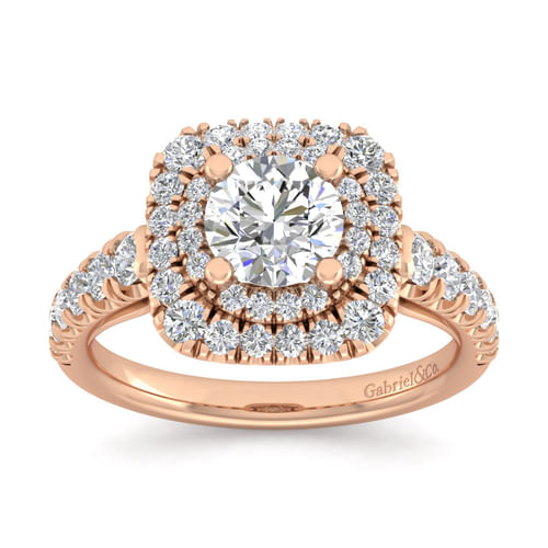 14K Rose Gold Cushion Double Halo Round Diamond Engagement Ring