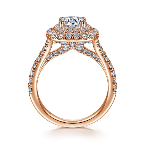 14K Rose Gold Cushion Double Halo Round Diamond Engagement Ring