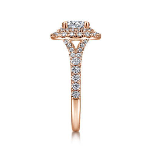 14K Rose Gold Cushion Double Halo Round Diamond Engagement Ring