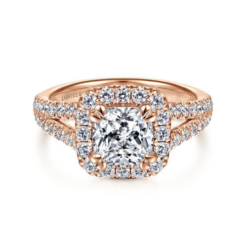 14K Rose Gold Cushion Halo Diamond Engagement Ring