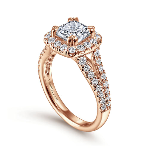 14K Rose Gold Cushion Halo Diamond Engagement Ring
