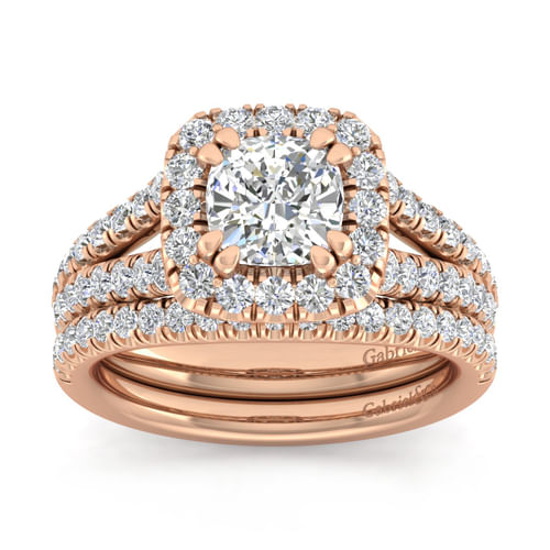 14K Rose Gold Cushion Halo Diamond Engagement Ring