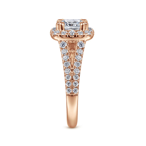 14K Rose Gold Cushion Halo Diamond Engagement Ring