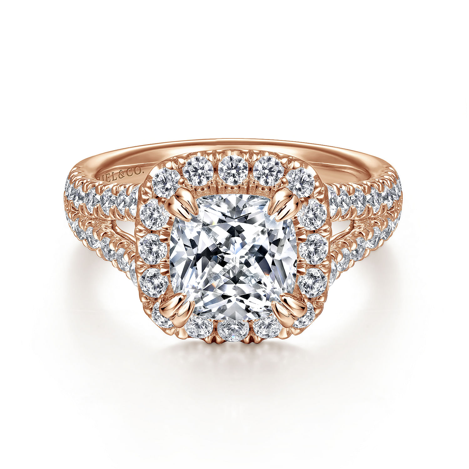Gabriel - 14K Rose Gold Cushion Halo Diamond Engagement Ring