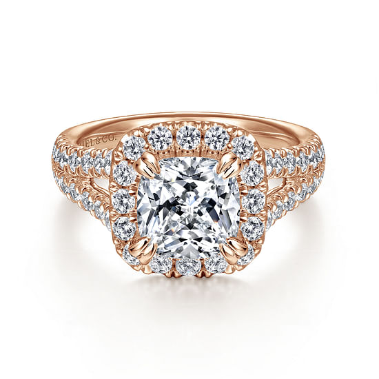 Gabriel - 14K Rose Gold Cushion Halo Diamond Engagement Ring