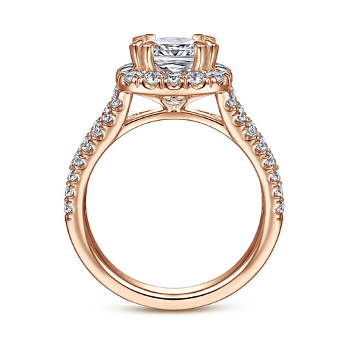 14K Rose Gold Cushion Halo Diamond Engagement Ring