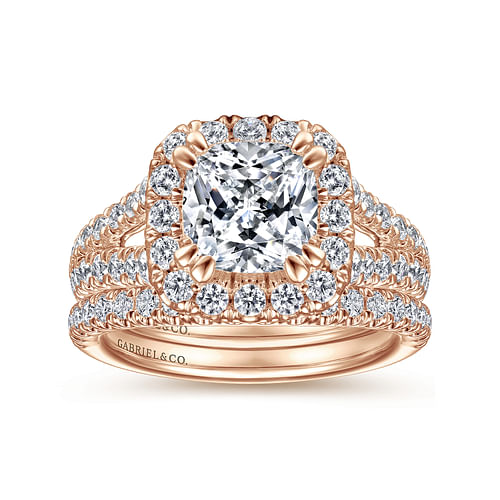 14K Rose Gold Cushion Halo Diamond Engagement Ring