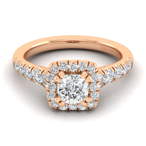 14K Rose Gold Cushion Halo Diamond Engagement Ring