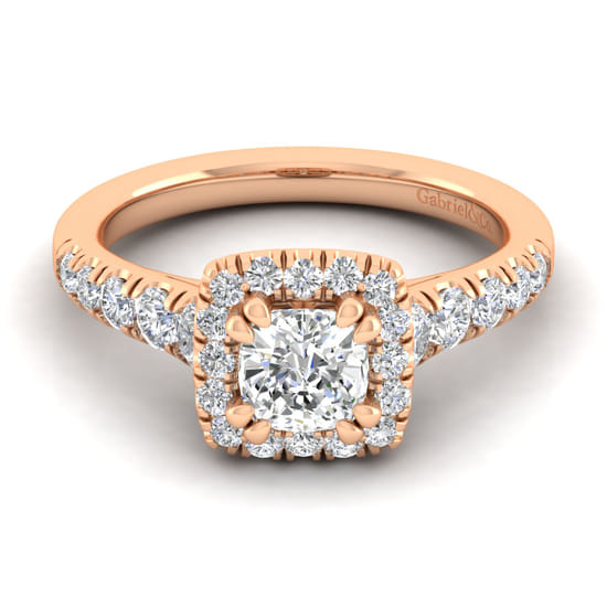 Gabriel - 14K Rose Gold Cushion Halo Diamond Engagement Ring