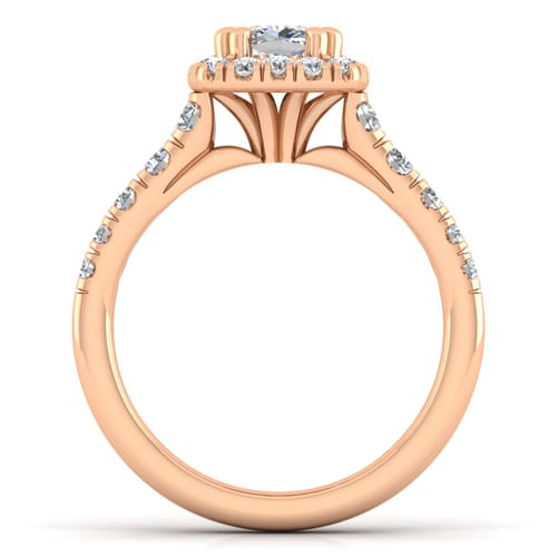 14K Rose Gold Cushion Halo Diamond Engagement Ring