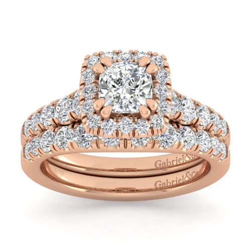 14K Rose Gold Cushion Halo Diamond Engagement Ring