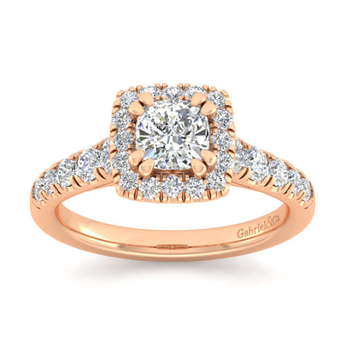 14K Rose Gold Cushion Halo Diamond Engagement Ring