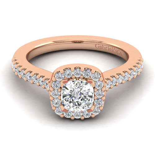 14K Rose Gold Cushion Halo Diamond Engagement Ring