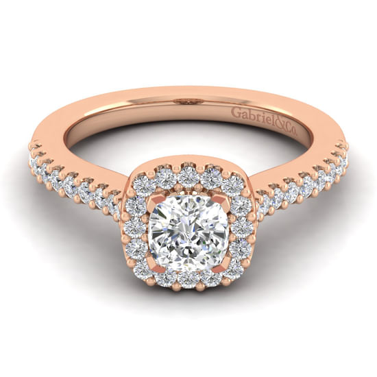 Gabriel - 14K Rose Gold Cushion Halo Diamond Engagement Ring