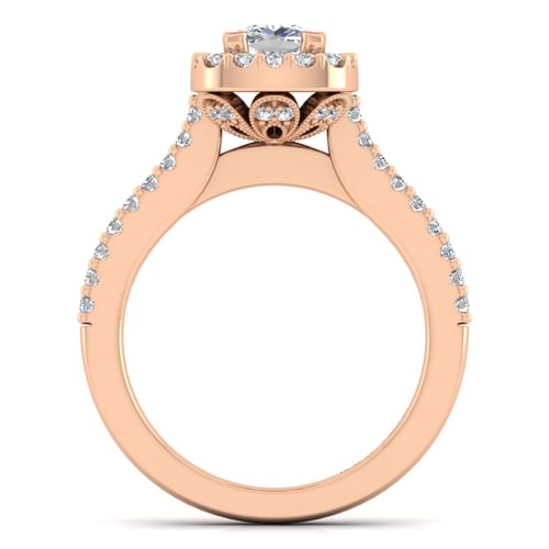14K Rose Gold Cushion Halo Diamond Engagement Ring