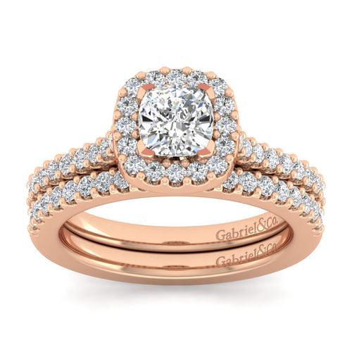 14K Rose Gold Cushion Halo Diamond Engagement Ring