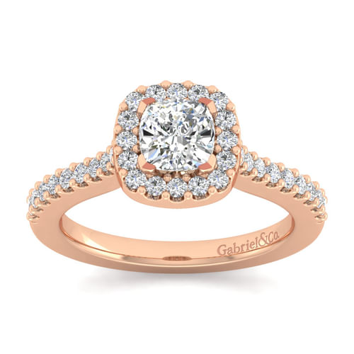 14K Rose Gold Cushion Halo Diamond Engagement Ring
