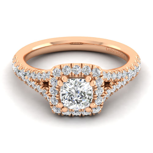 14K Rose Gold Cushion Halo Diamond Engagement Ring