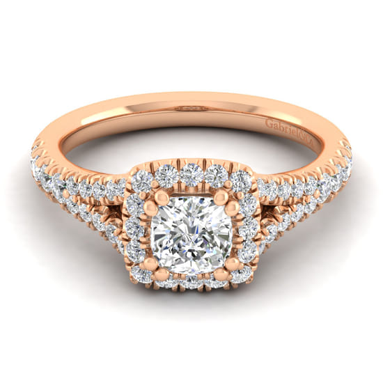 Gabriel - 14K Rose Gold Cushion Halo Diamond Engagement Ring
