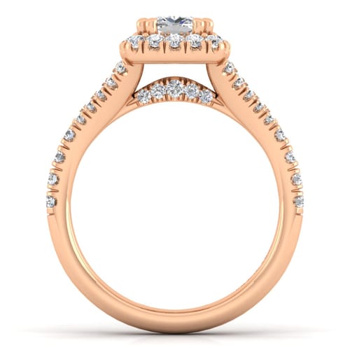 14K Rose Gold Cushion Halo Diamond Engagement Ring