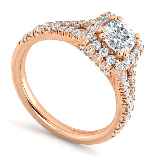 14K Rose Gold Cushion Halo Diamond Engagement Ring