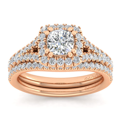 14K Rose Gold Cushion Halo Diamond Engagement Ring