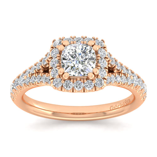 14K Rose Gold Cushion Halo Diamond Engagement Ring