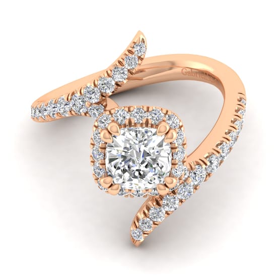 Gabriel - 14K Rose Gold Cushion Halo Diamond Engagement Ring